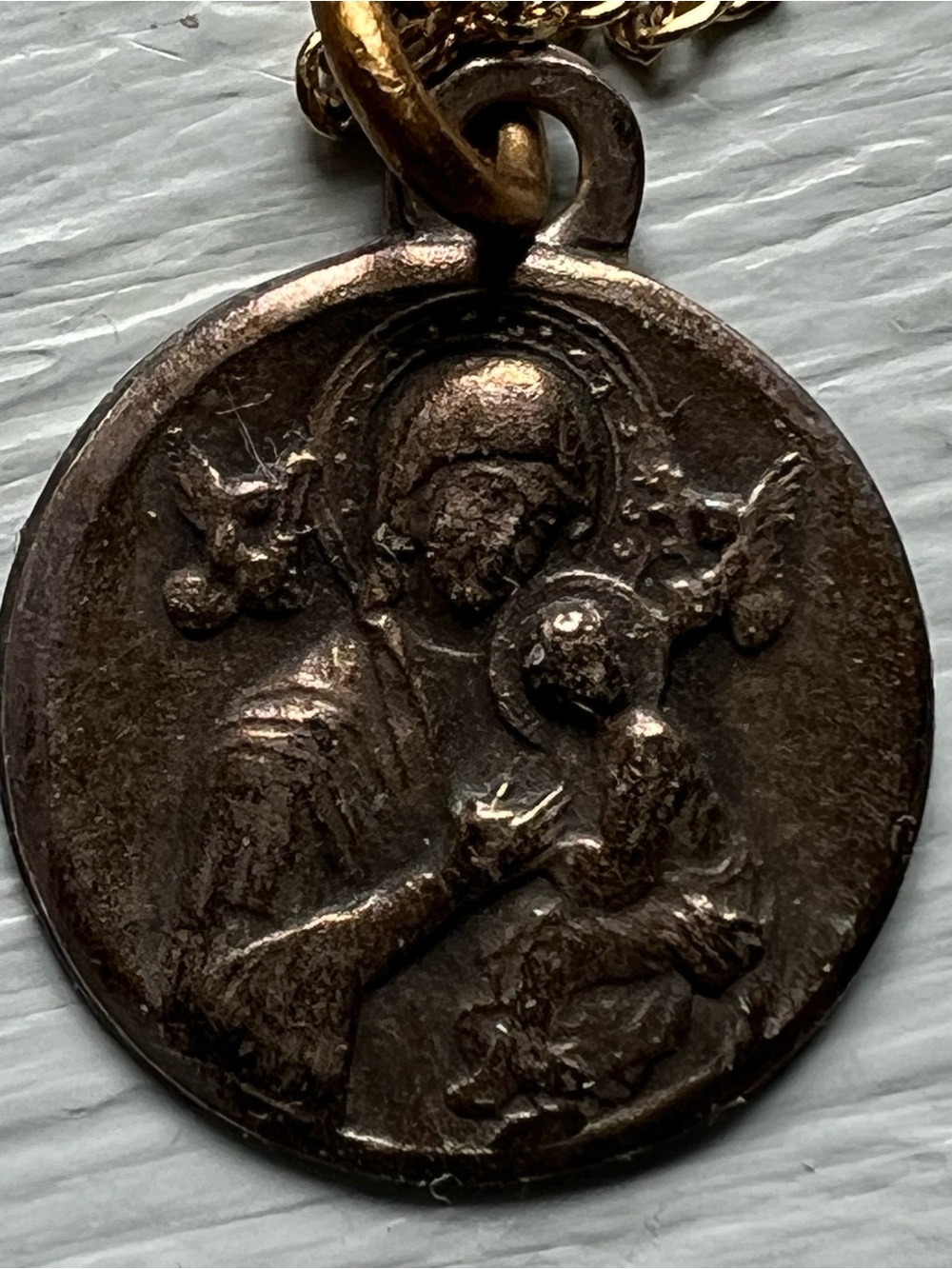 Religious Medal Pendant in Dark Bronze Tone